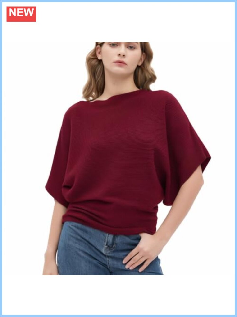 Women's Boat Neck Short Sleeve Dolman Knit Sweater Pullover